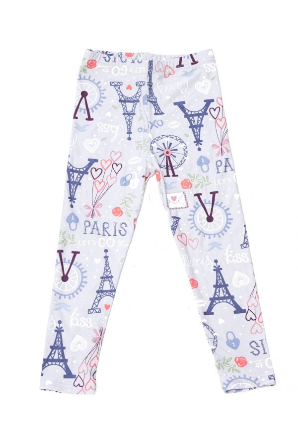 Love Paris Print Brushed Kids Leggings 1