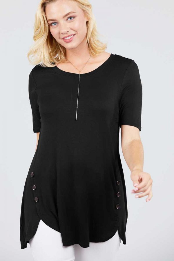 Round Hemp Solid Black Top with Side Buttons 1
