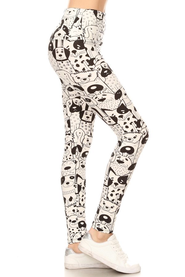 Yoga Band Banded Lined Dogs Print Leggings 1