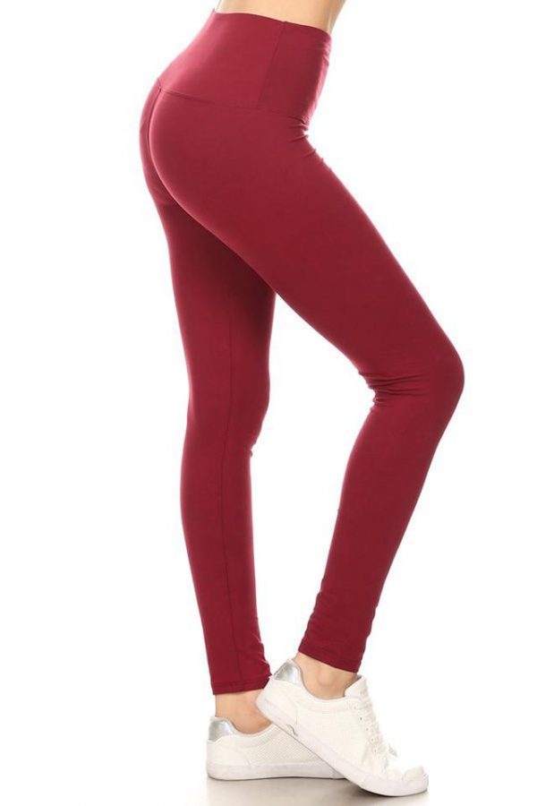 Yoga Band Wine Color Solid Ankle Leggings 1