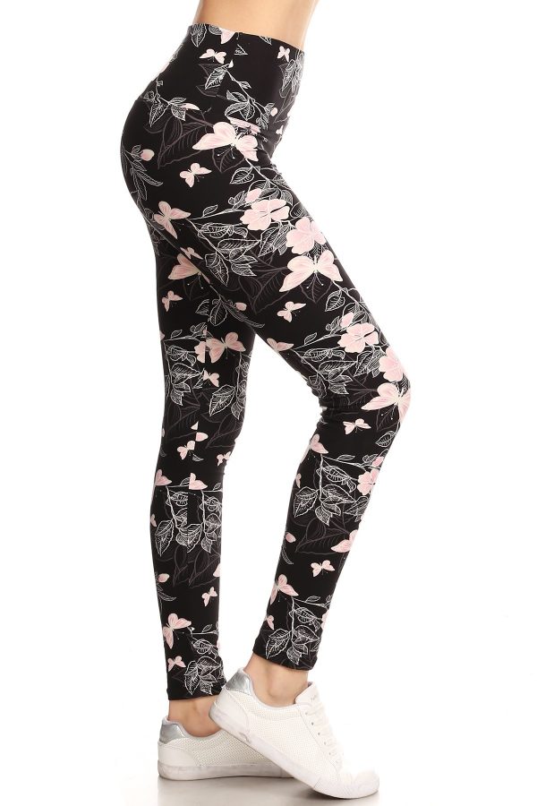 Yoga Band Floral and Butterfly Print Leggings 1