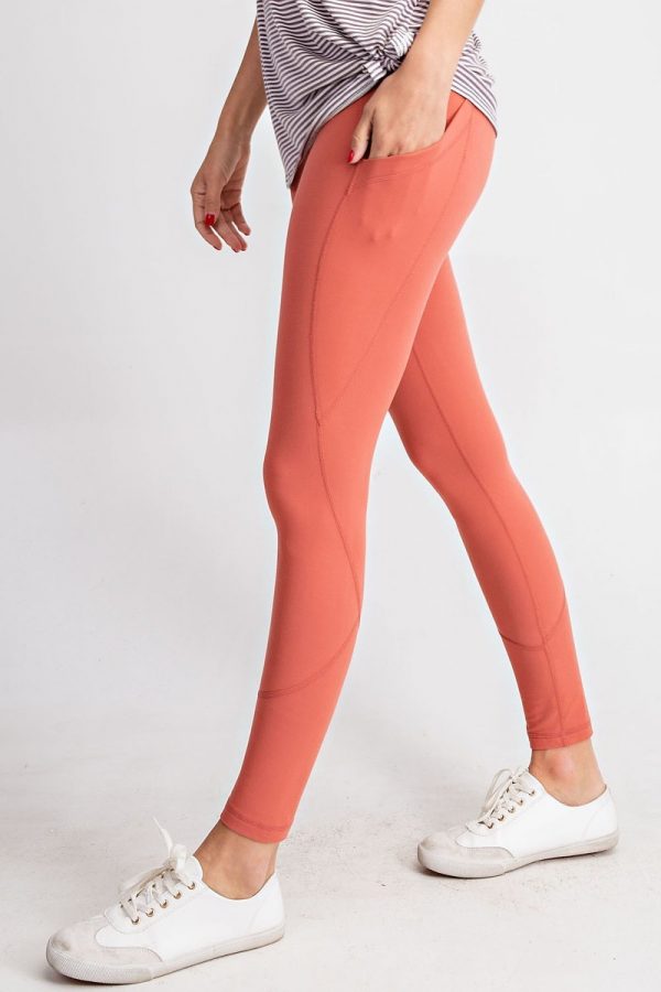 Premium Yoga Activewear Solid Rustic Coral Leggings - Side Pockets 1