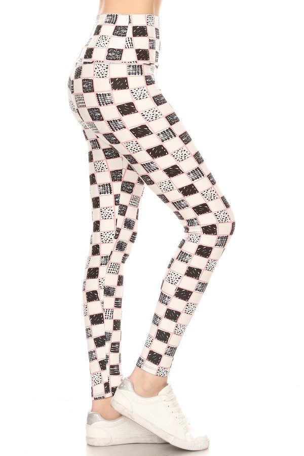 Yoga Band Lined Checkered Print Leggings 1